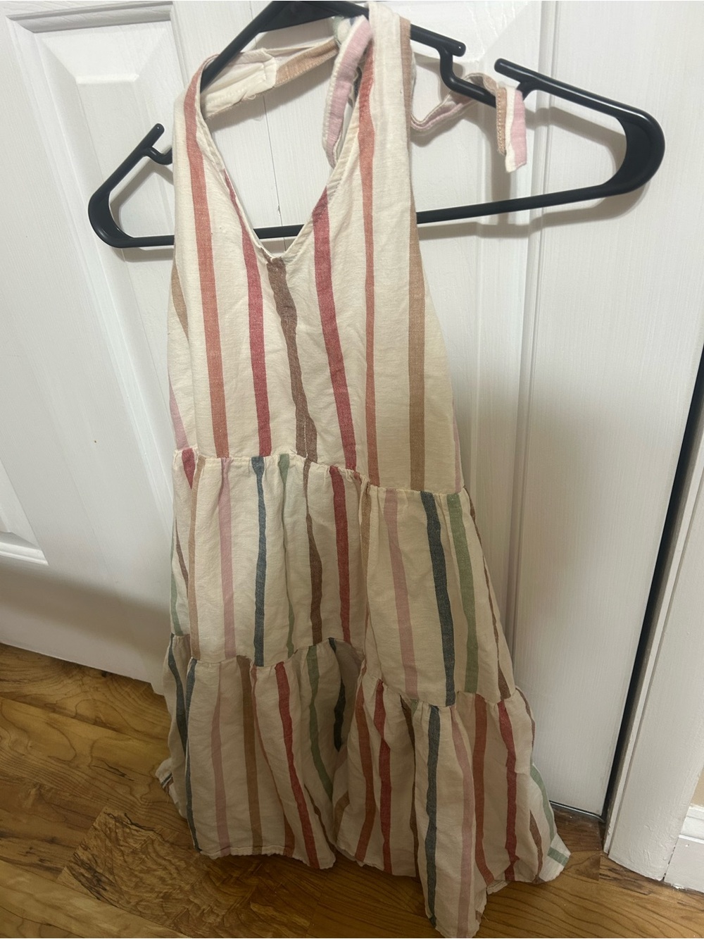 American Eagle Outfitters Cream Multistripe Backless Halter Dress